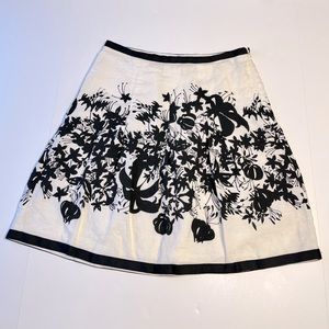 LOFT Petites Linen White/Cream Black Floral Print Skirt 6P